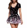 Women's Fashion Sexy Printing Short Sleeve Round Neck Bubble Hem  Dress