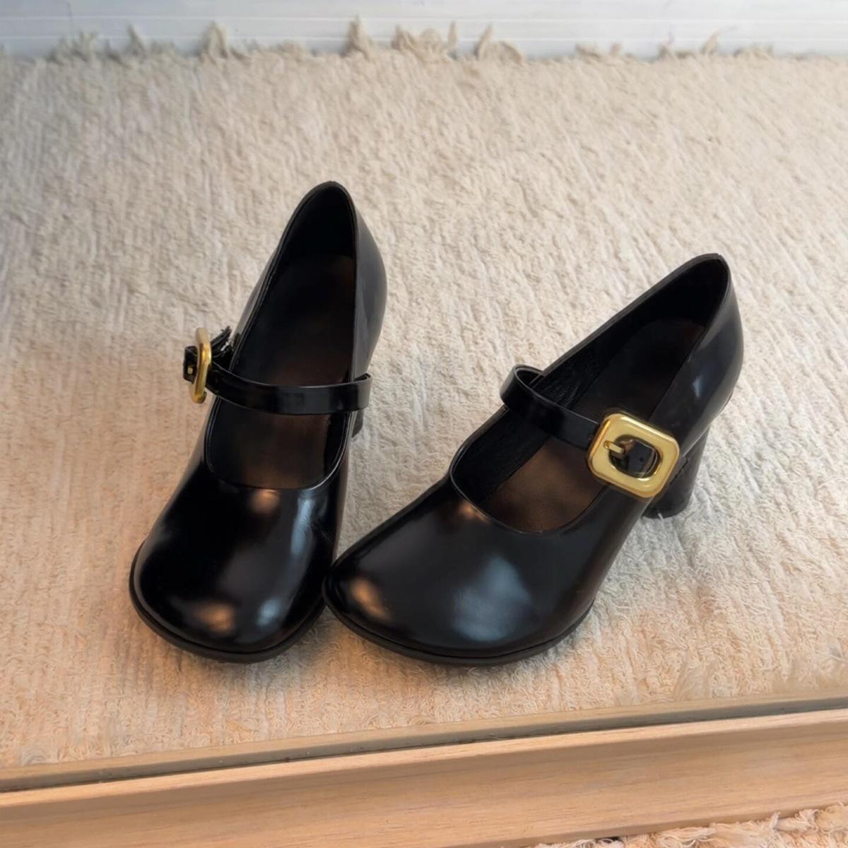 

First encounter black word with Mary Jane shoes round head light mouth commuter high heel beautiful single shoes 40 чорний