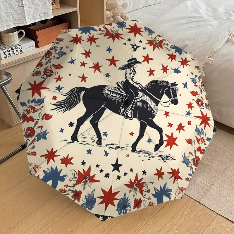 1PC Cowgirl Horse Umbrella-8-Rib Reinforced Portable Folding Travel Suitable for All Seasons Outdoor Daily Use Is an Ideal Choice  -K0335