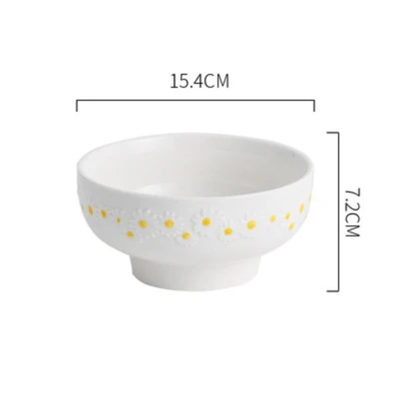 Ceramic Daisy Embossed Creative Dishes, Household Vegetable Rice Soup Bowl Dinner Plate Ceramic Set Combination Tableware