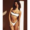 European & American Plus Size Women's Black and White Colorblock One-Piece Swimsuit - Sexy Cross-Border Triangle Bikini.
