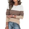 Women's Color Blocked Button Round Neck Long Sleeved Loose Fitting Pullover Top