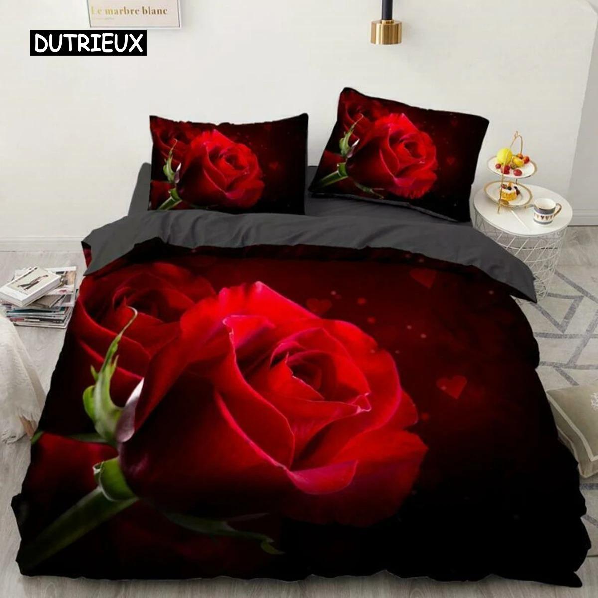 

3D Rose Heart Beding Set Nordic Soft Duvet Cover 150x20 20x240 King-Sized Dimensionsd Dimensions Comfortable Quilt Cover Modern Cat Wolf Print 135*200cm Eu-Single