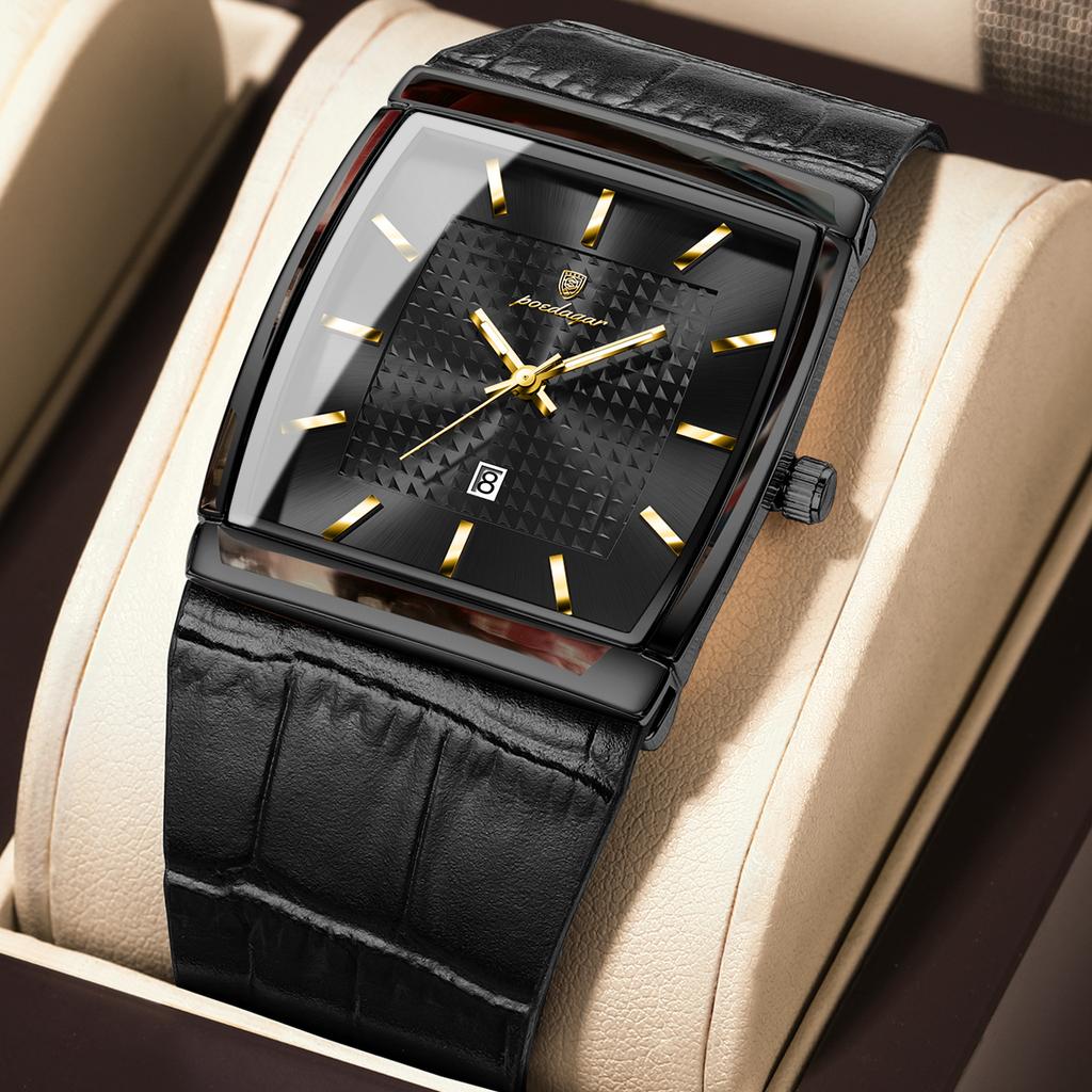 POEDAGAR Top Hohe Qualität Herren Uhr Datum Wasserdicht Mode Leuchtende Uhr für Mann Leder Luxus Herren Quarzuhren +Box