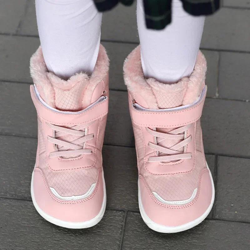 2026 winter brede blotevoetenschoenen voor jongens en meisjes, minimalistische warme sneeuwschoenen, lichtgewicht, antislip, platte wandelschoenen