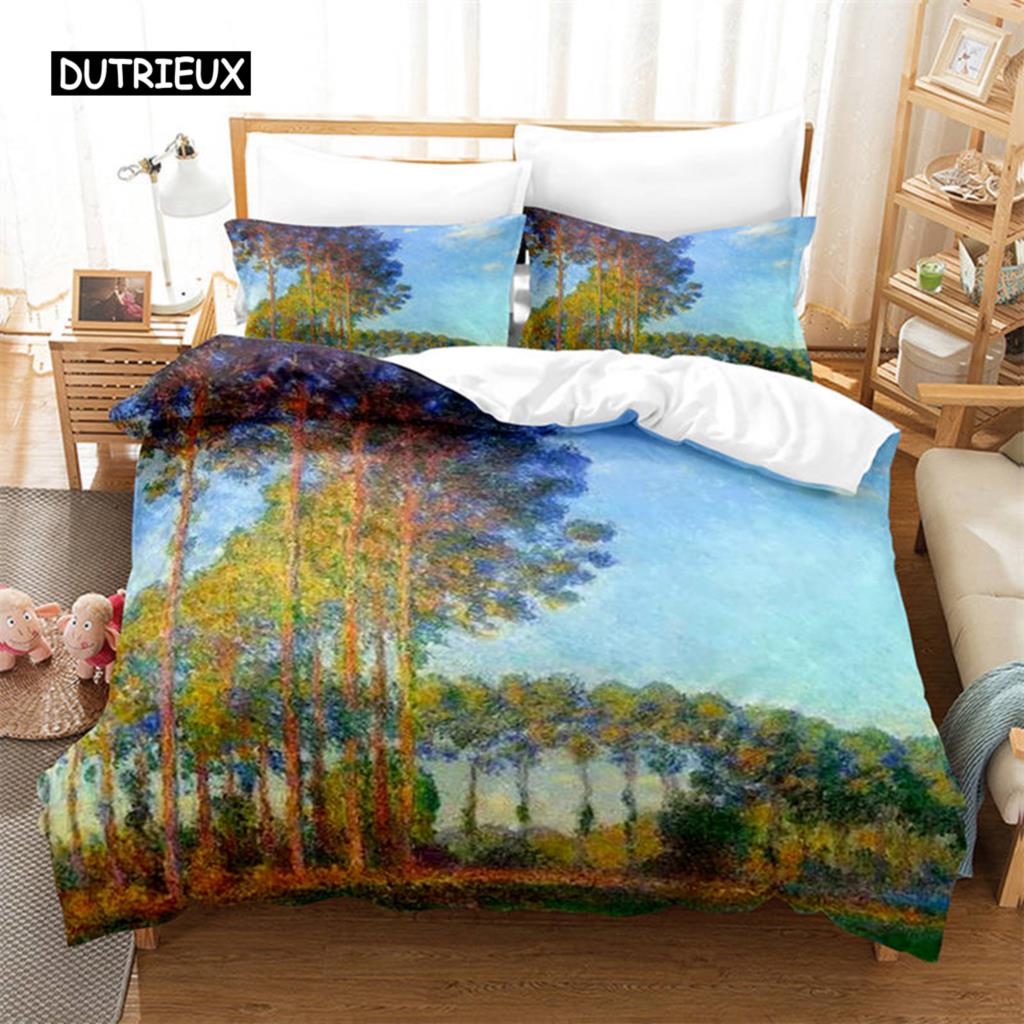 3D Artistic Bedding Set King Monet Van Gogh Style Sky Oil Painting Pattern Printed Duvet Cover With Pillowcases Hot Sale 2/3PCS