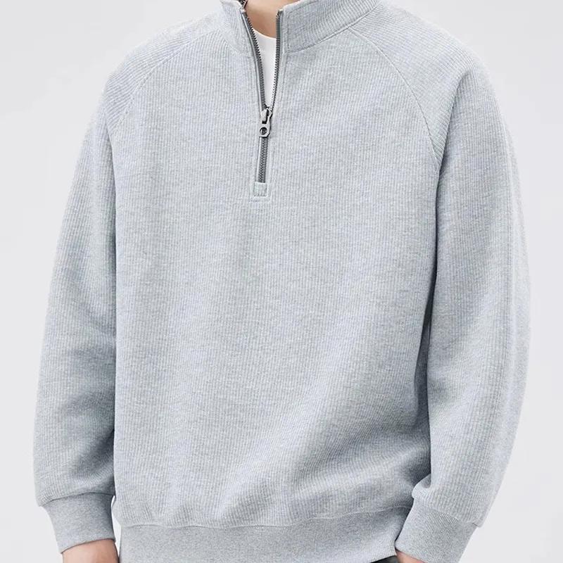 

Весняний пуловер зі стоячим коміром Світшоти Hombre на півзастібці Y2K Vintage Hoodie Casual Preppy Fashion Вільний одяг великих розмірів XXXL сірий