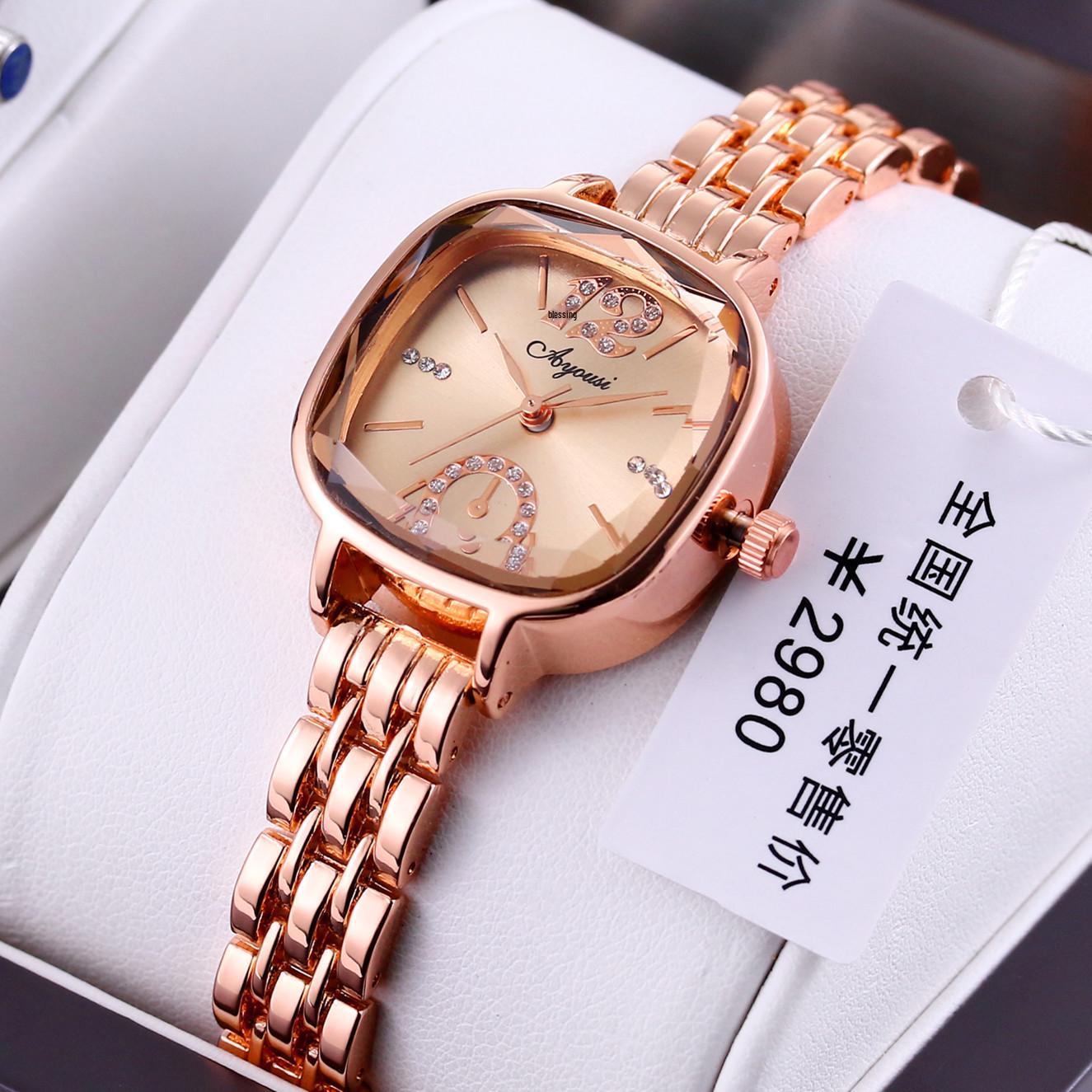 

2024 Женские Модные Кварцевые Часы с Квадратным Циферблатом - Модные, Водонепроницаемые, Универсальные