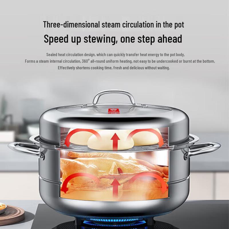 KABACH 304 Stainless Steel Double Steamer Pot 28cm