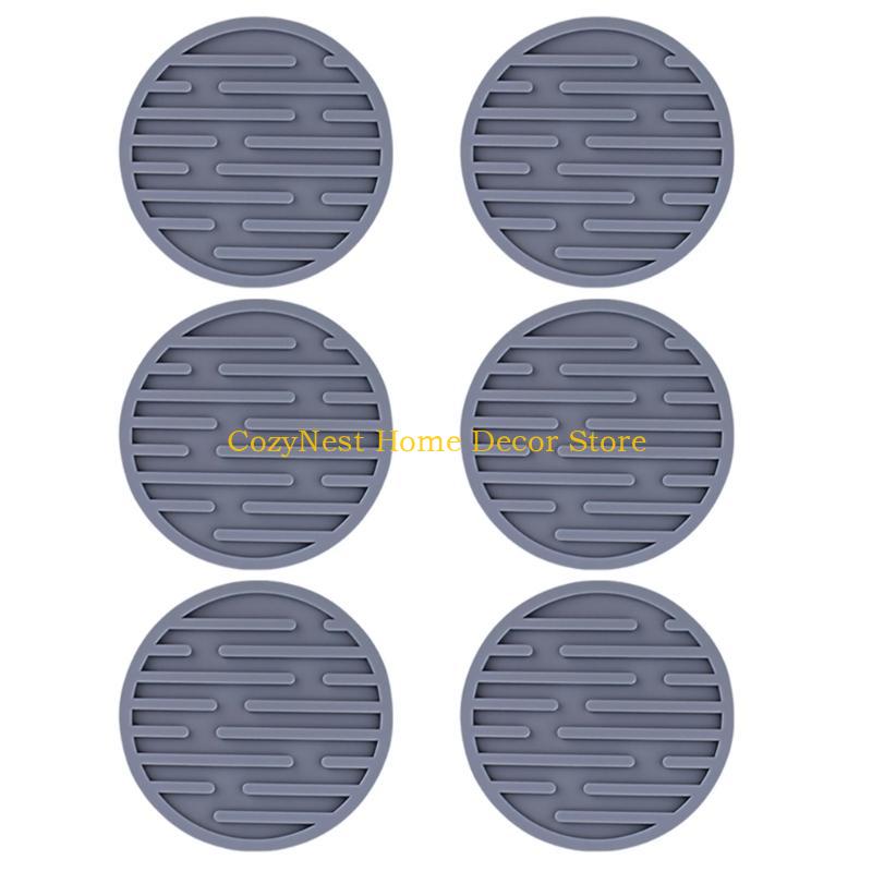 92MF 6Pcs Silicone Coasters Cup Mats Dining Decors Unique Round Drink Mats Silicone Texture Suitable for Household Use