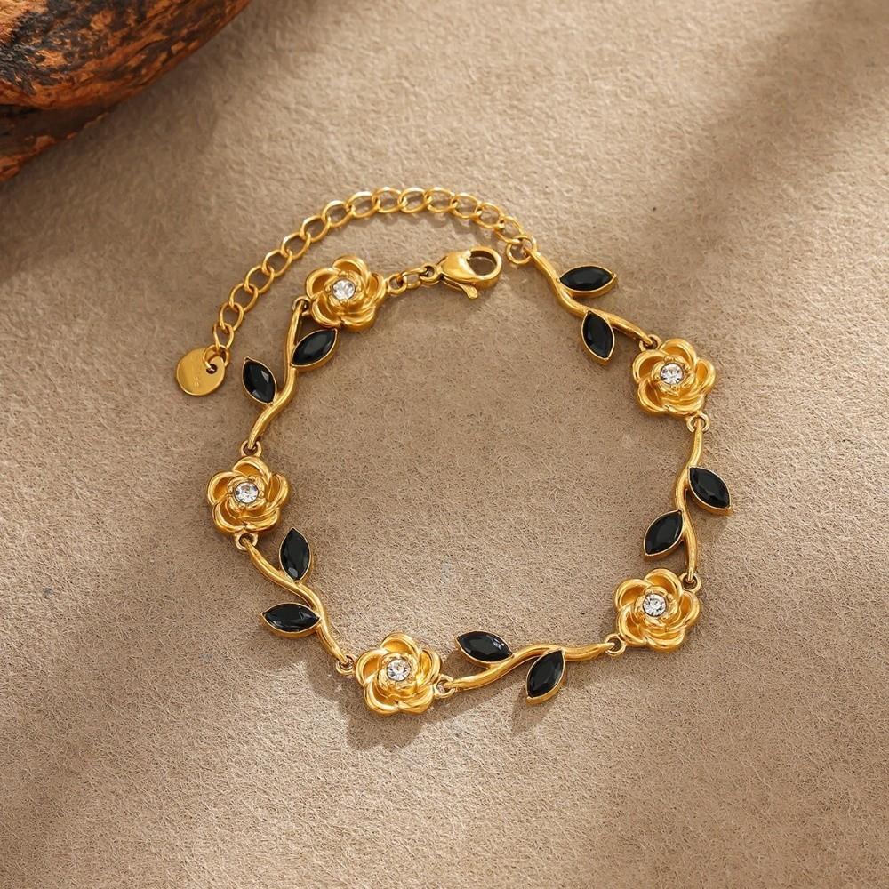 18K Gold Plated Stainless Steel Rose Bracelet Stackable Wrist Jewelry Stackable Layering Look