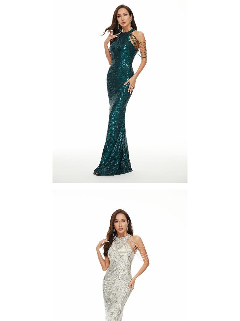 107B Blizgučiais puošni undinėlės silueto vakarinė suknelė influenceriams ir banketams