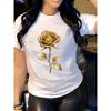 European Size European Size Ladies' T - Shirt With Golden Rose Pattern, Made Of Pure, Comfortable And Beautiful