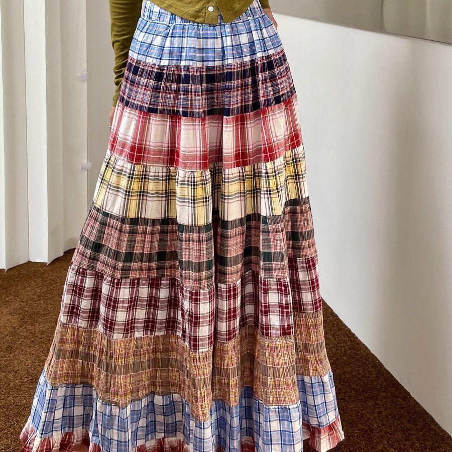 

Женская летняя милая свежая юбка А-силуэта в клетку - винтажная нежная миди-юбка с высокой талией и передовым дизайном 2XL