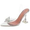 [Spot] High Heels 2025 New Rhinestone Bow Pointed Transparent Fairy Wind Crystal Bag Head Sandals