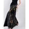 DOUBLE Z Elegant Gold Leaf Ink Splatter High-Waisted A-Line Tie-Dye Skirt for Women