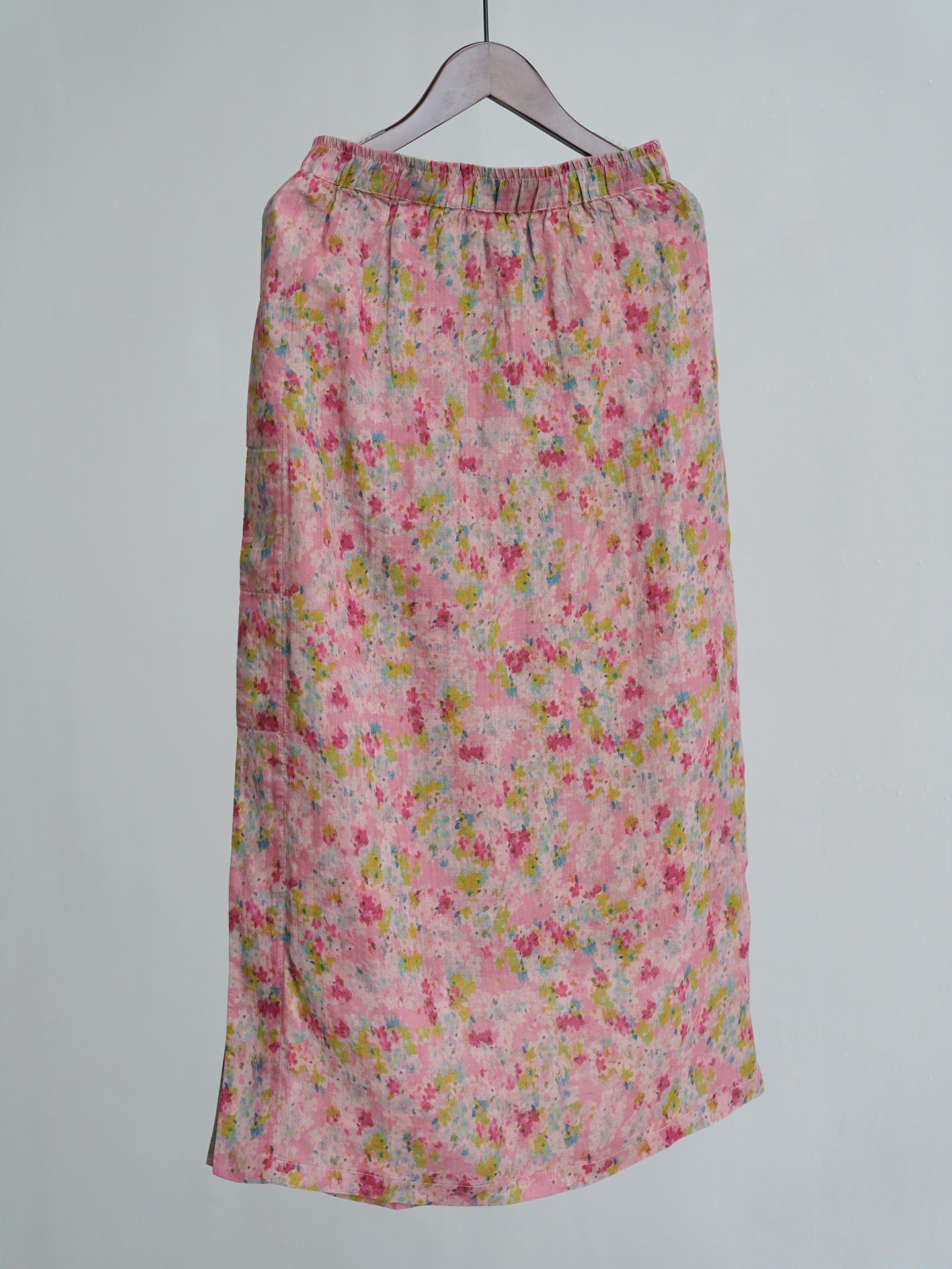 

Johnature Women Vintage Skirts Elastic Waist High Quality Cloths Summer Print Floral Soft Female Skirts L рожевий