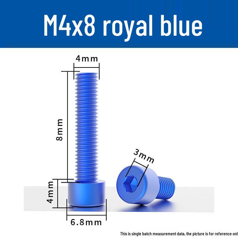 Šroub s vnitřním šestihranem M4 z eloxované hliníkové slitiny s válcovou zápustnou hlavou, antikorozní, barevná povrchová úprava.