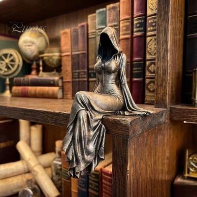 Mysterious Fantasy Ornament Reaper Goddess Figurine, Ethereal Hooded Figure Sculpture, Gothic Dark Harvest Lady Figurine Statue Collectible