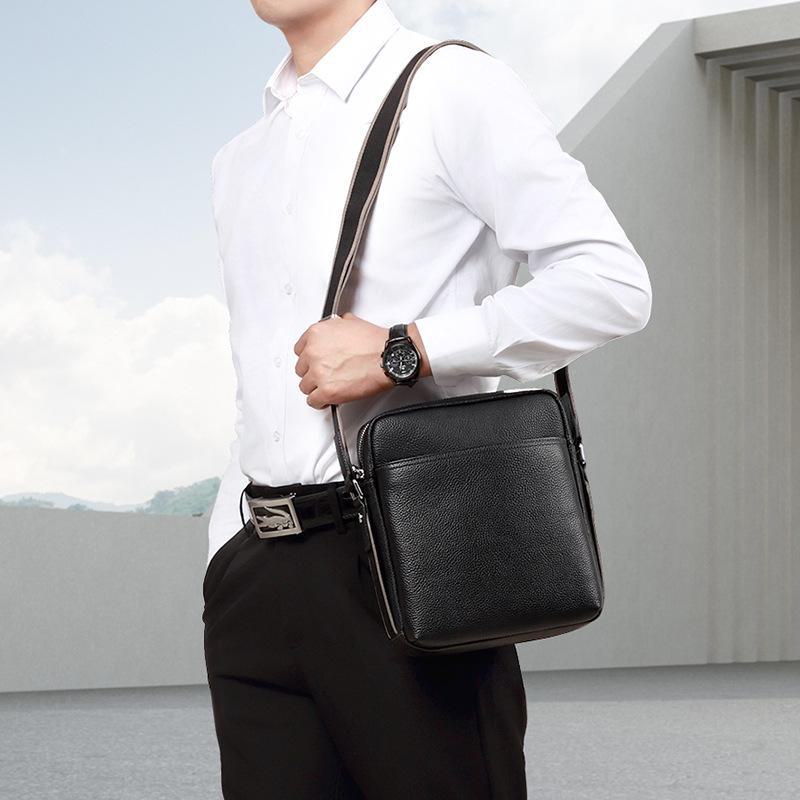 Men's Genuine Leather Shoulder Bag, Large Capacity, Trendy Messenger Style