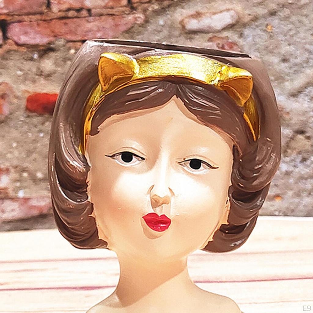 Cute Female Women Girl Head Statue Plant Container Bust Flower Pot Home Cactus Planter indoor e