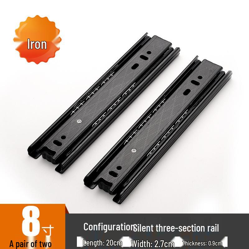 Three-Section Silent Damping Drawer Slide for Computer Desk Keyboards, Cold Rolled Steel Track Rails.