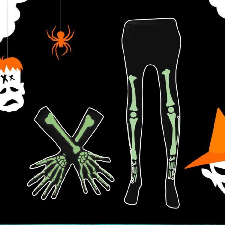 Halloween Skeleton Knees High Socks Skeleton Gloves Luminous Stocking Socks Halloween Cosplay Accessories
