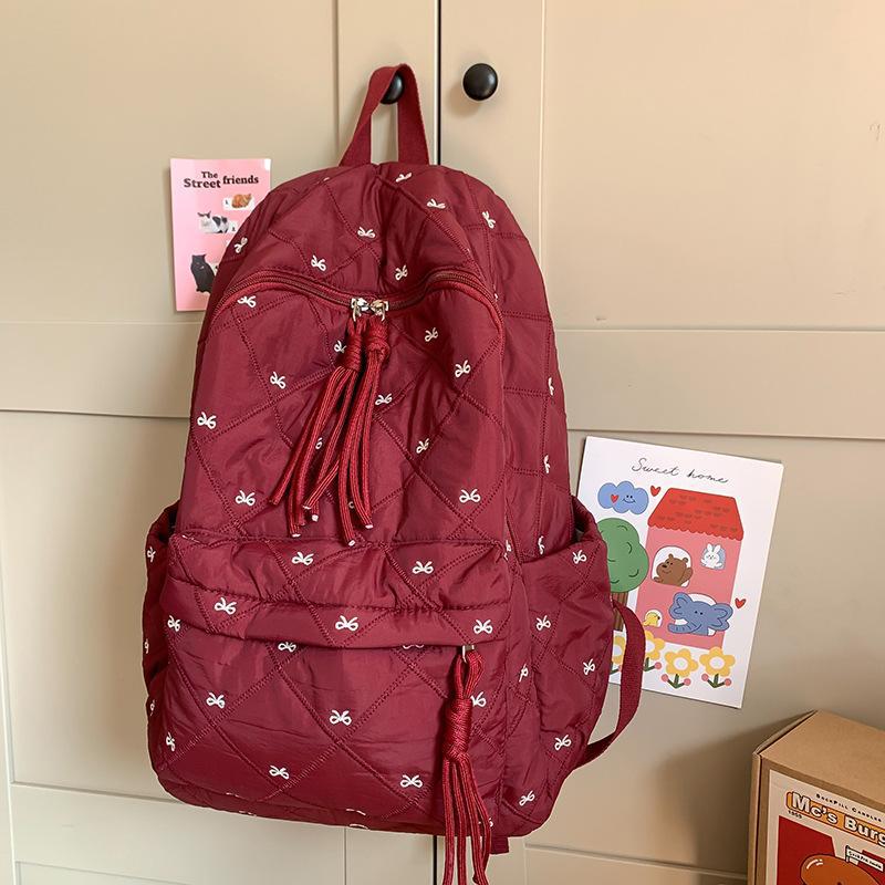 Schoolbag New Lightweight Niche Junior High School Students Autumn and Winter High-value Cotton Clothes Backpack Bow Cute Embroidered Backpack