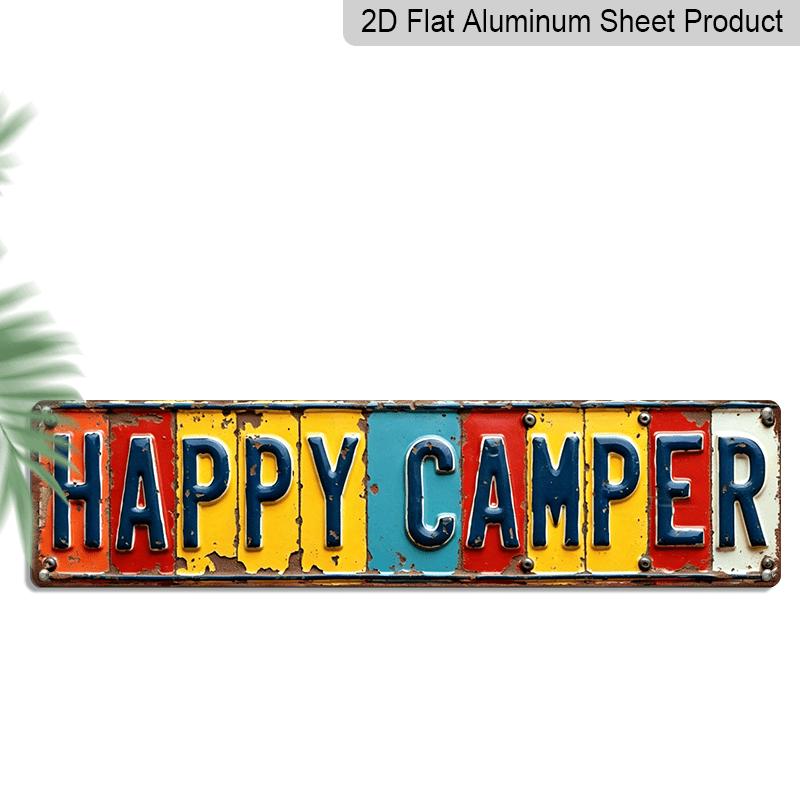 

2D Flat 1pc of Country-Style Happy Camper, 3.9X15.7 Inches, Durable Alumium Decorative Sign Suitable for Garage, RV, Porch, Cabin, Man Cave, No 40cm x 10cm