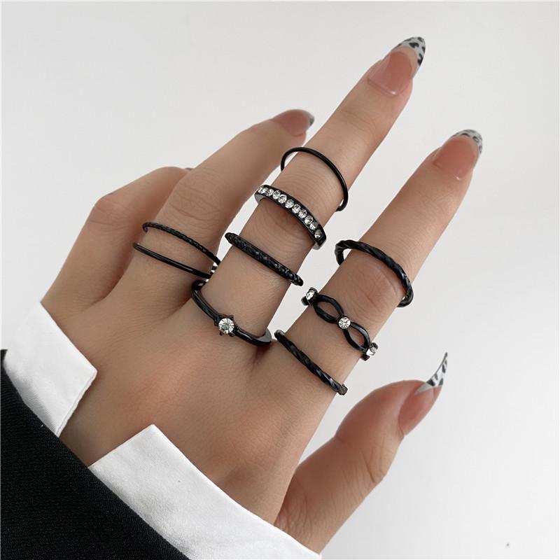 Punk Snake Black Rings Set For Women Vintage Geometric Metal Cross Rings Set 2022 Fashion Trend Personality Jewelry