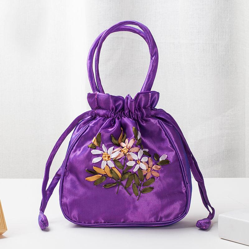 Retro, Stickerei, Kordelzüge, Handtaschen, Aufbewahrungsbeutel, Damen, Geldbörse, Brieftaschen, Kartenhalter, Eimer, Umhängetasche, Handgelenktaschen