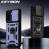 KEYSION Shockproof Armor Case for OnePlus 15R Slide Camera Lens Protection Ring Stand Phone Back Cover for OnePlus 1+ Ace 6 6T