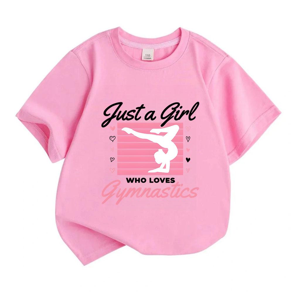 Crew Neck Short Sleeve 100% Cotton T-Shirt for Boys Girls, Just a Girl Who Loves Gymnastics Printed Casual Comfortable Tee for Daily Wear Gymnastics S