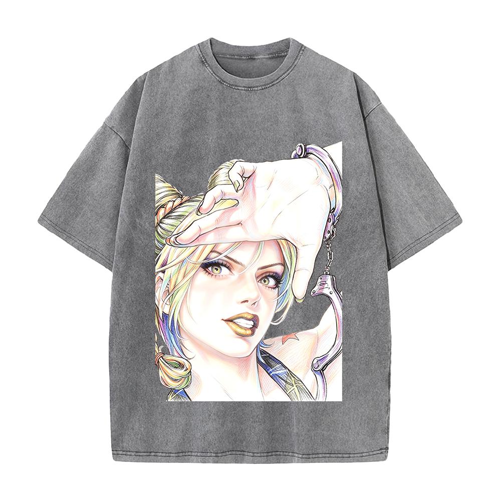 JoJo's Bizarre Adventure Jolyne Cujoh Kleidung Herren Damen Kurzarm T-Shirts Gewaschenes Baumwoll-T-Shirt Vintage Oversized Streetwear