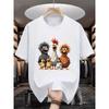 European Sizes Men's Funny Chicken Print T-Shirt - Soft Breathable Short Sleeve Round Neck Casual Summer Shirt with Rooster