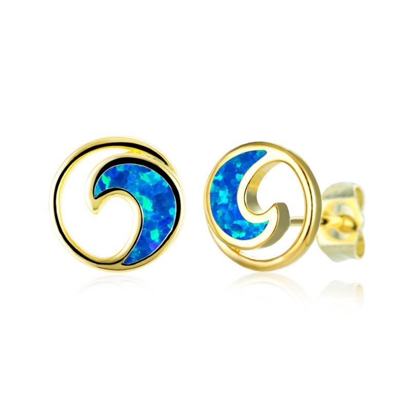 Wish Fashion Ruili Style Gold Platinum Blue and White Opal Wave Circle Women s Versatile Earrings