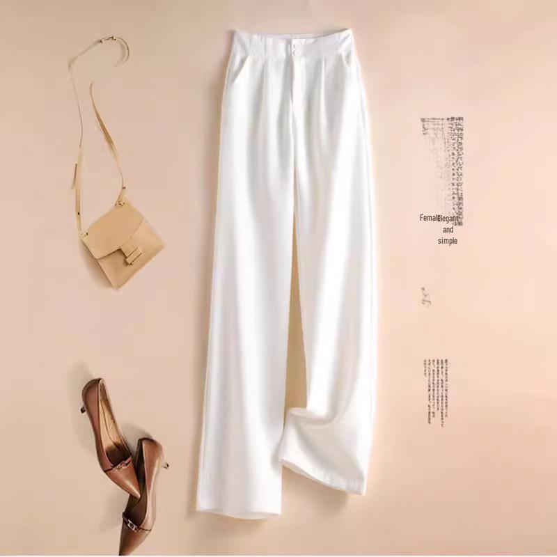 Dámské letní kalhoty s vysokým pasem a širokými nohavicemi: Neformální rovné kalhoty k obleku zakrývající boky