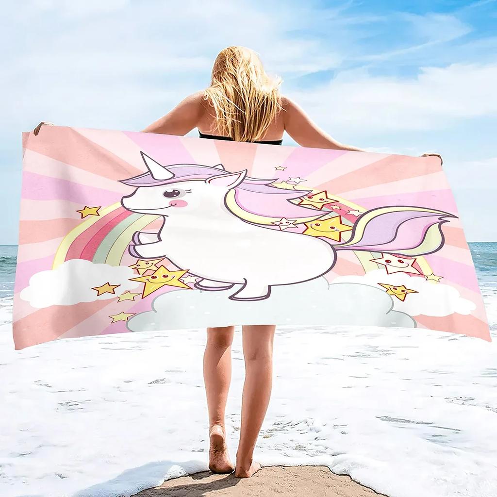 Unicorn Beach Towel,Cute Cartoon Microfiber Absorbent Soft Bath Towel Poncho Bath robe Absorbent Towels for Pool Beach Bathroom