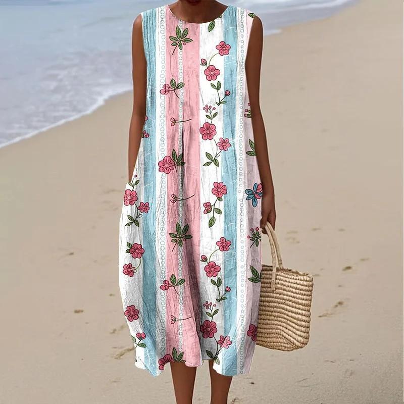 Sleeveless dress new pleated large version loose casual round neck D printing source