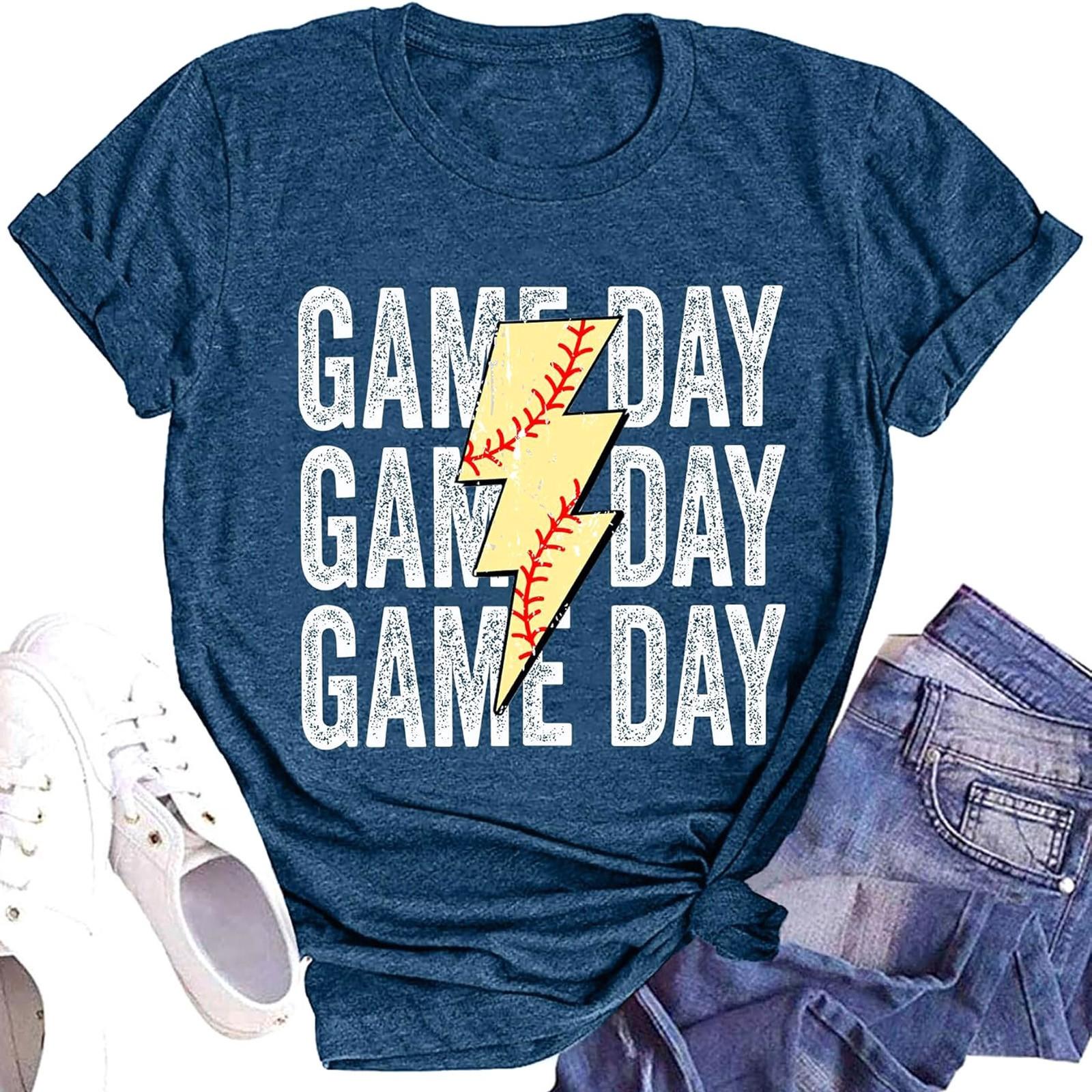 

GAME DAYЖенская повседневная модная футболка с коротким рукавом и круглым вырезом с принтом регби XL синий