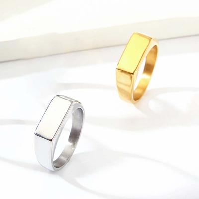 Fashion Square Stainless Steel Ring Jewelry Korean Ins Style Titanium Seal Ring Silver/Gold Vintage Finger Ring Wedding