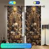 2 Panels Buddha Wood Carving Pattern Window Curtains - Heat-insulating   Suitable for Decorating Curtains In Various Rooms
