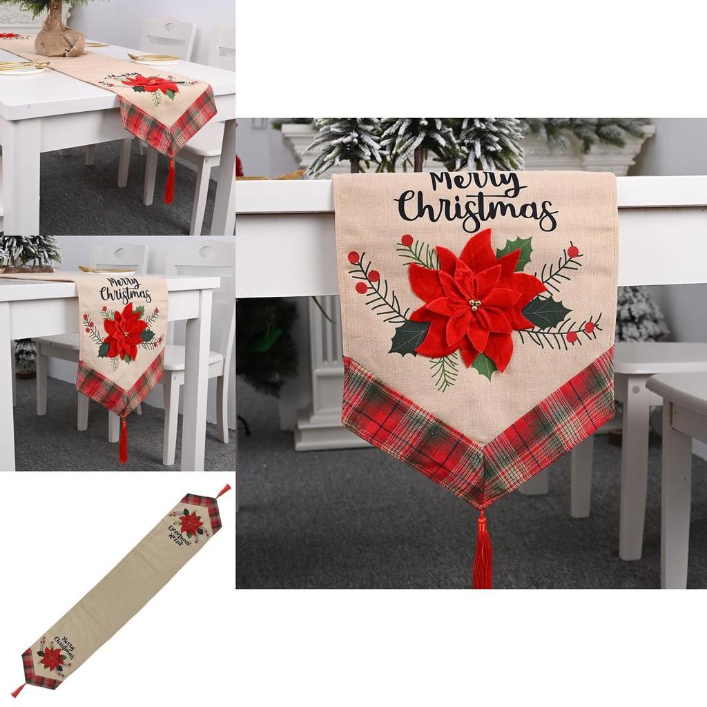Beautiful Red Flower Burlap Table Runner Perfect For Festive Christmas Decorations