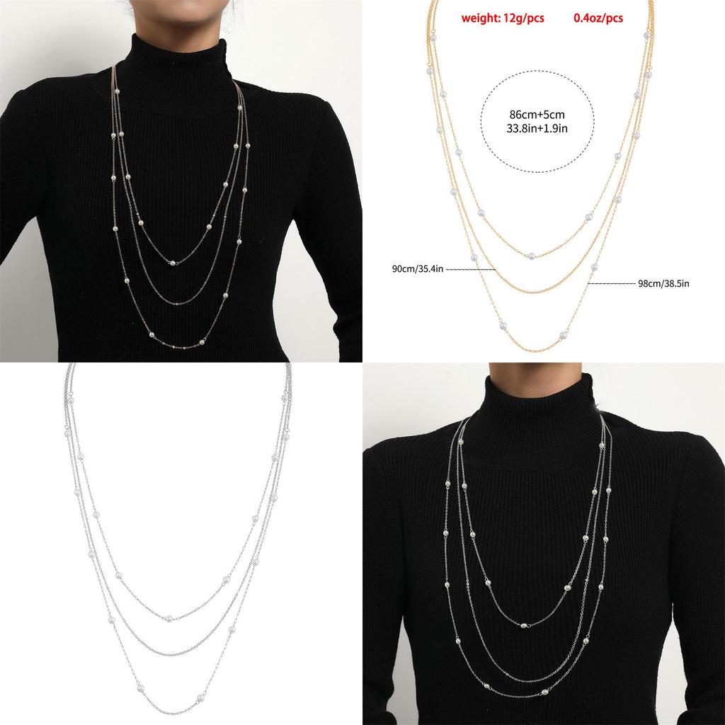 Fashion Long Pendant Necklace With O Link Chain And Pearl For Daily Wear