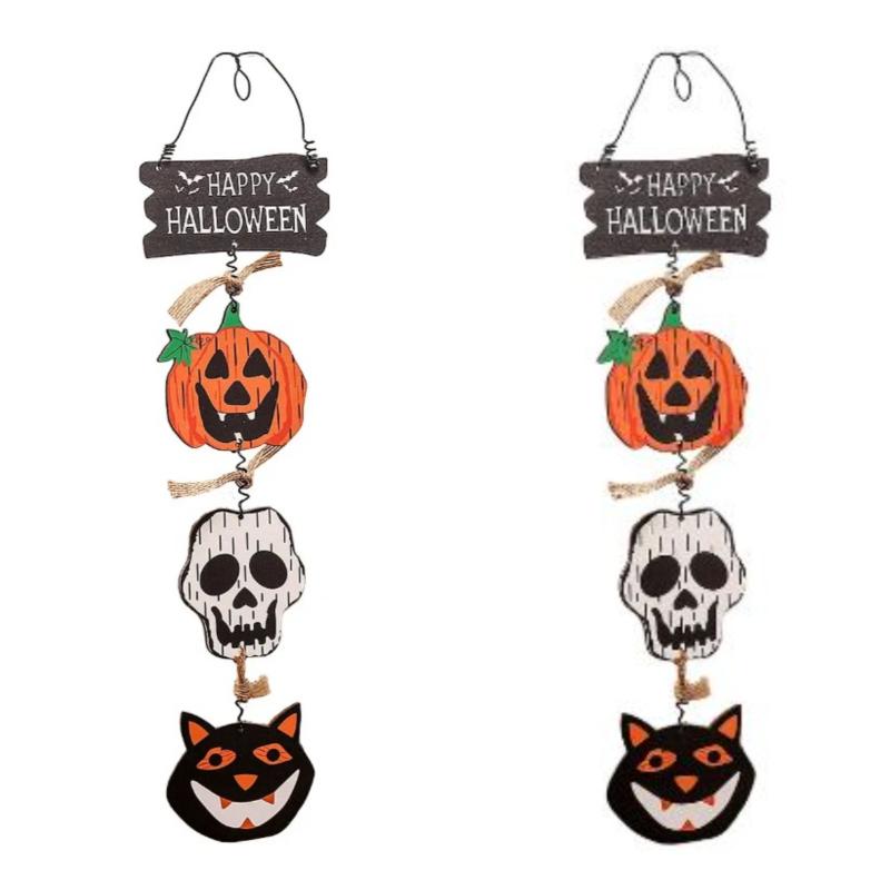 New Wooden Halloween Door Sign Pumpkin Ghost Bat Happy Halloween Doorplate Trick Or Treat Horror Props Door Hanging Decorations