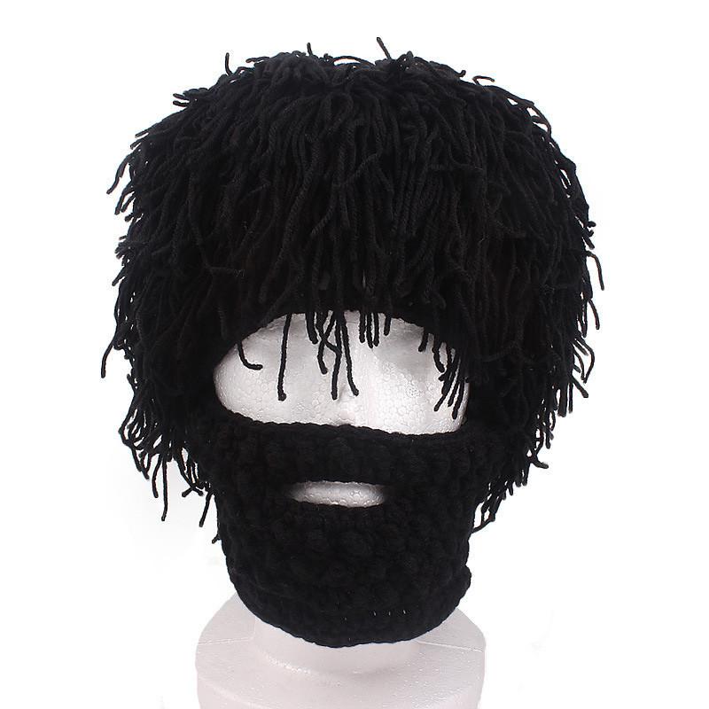 Winter Men Handmade Wig Beard Hats Crochet Mustache Knit Halloween Funny Festival Caps Face Tassel Party Mask Warm Hat