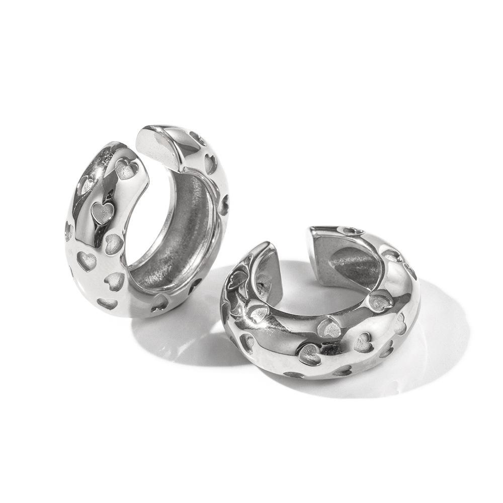 

Creative Heart Design Round Chunky Clip Earrings for Women Gold Plated Stainless Steel Ear Cuff Earclips Without Pierced Zircon