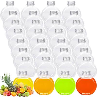 Clear Mini Plastic Juice Flask Bulk,Leak Proof Juice Container Round Flat Beverage Container for Coffee Picnic Birthday Party
