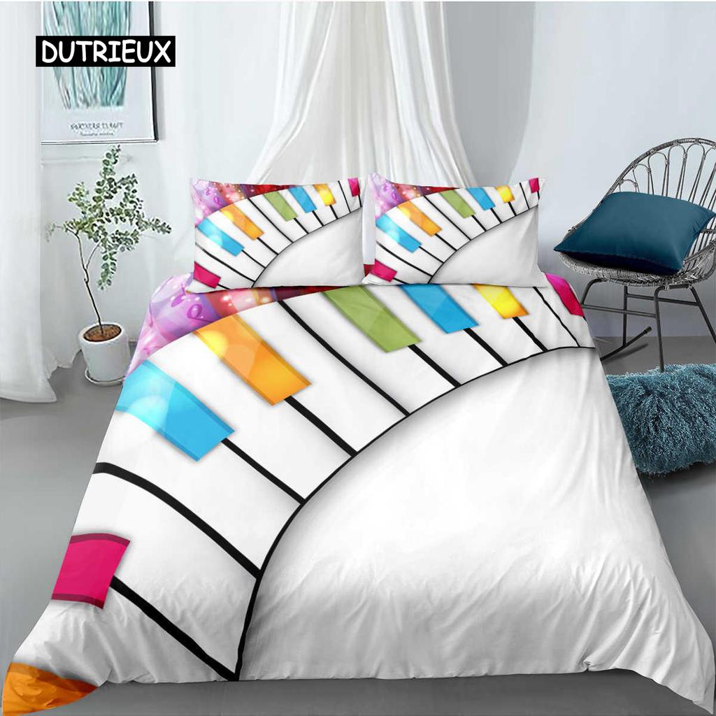 Piano Duvet Cover Set Black Piano Keyboard Music Note Kids Bedding Set Music Theme King Size 2/3pcs Soft Twin Comforter Cover