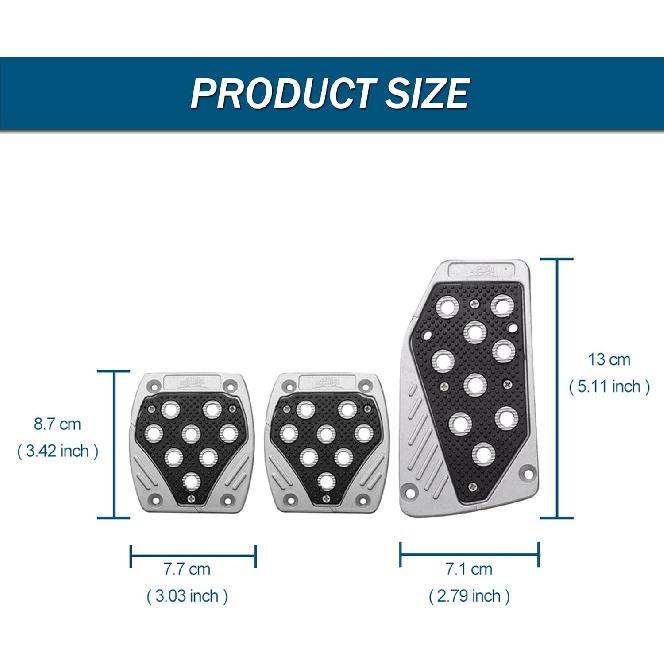 3 Pack Car Pedal Pads Auto Racing Sport Gas Brake Clutch Pad Cover Brake Pad Cover Rest Plate Foot Pedals Kit, Silver with Black